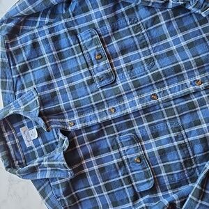 Carhartt Blue and Black Heavy Flannel Plaid Shirt XL
